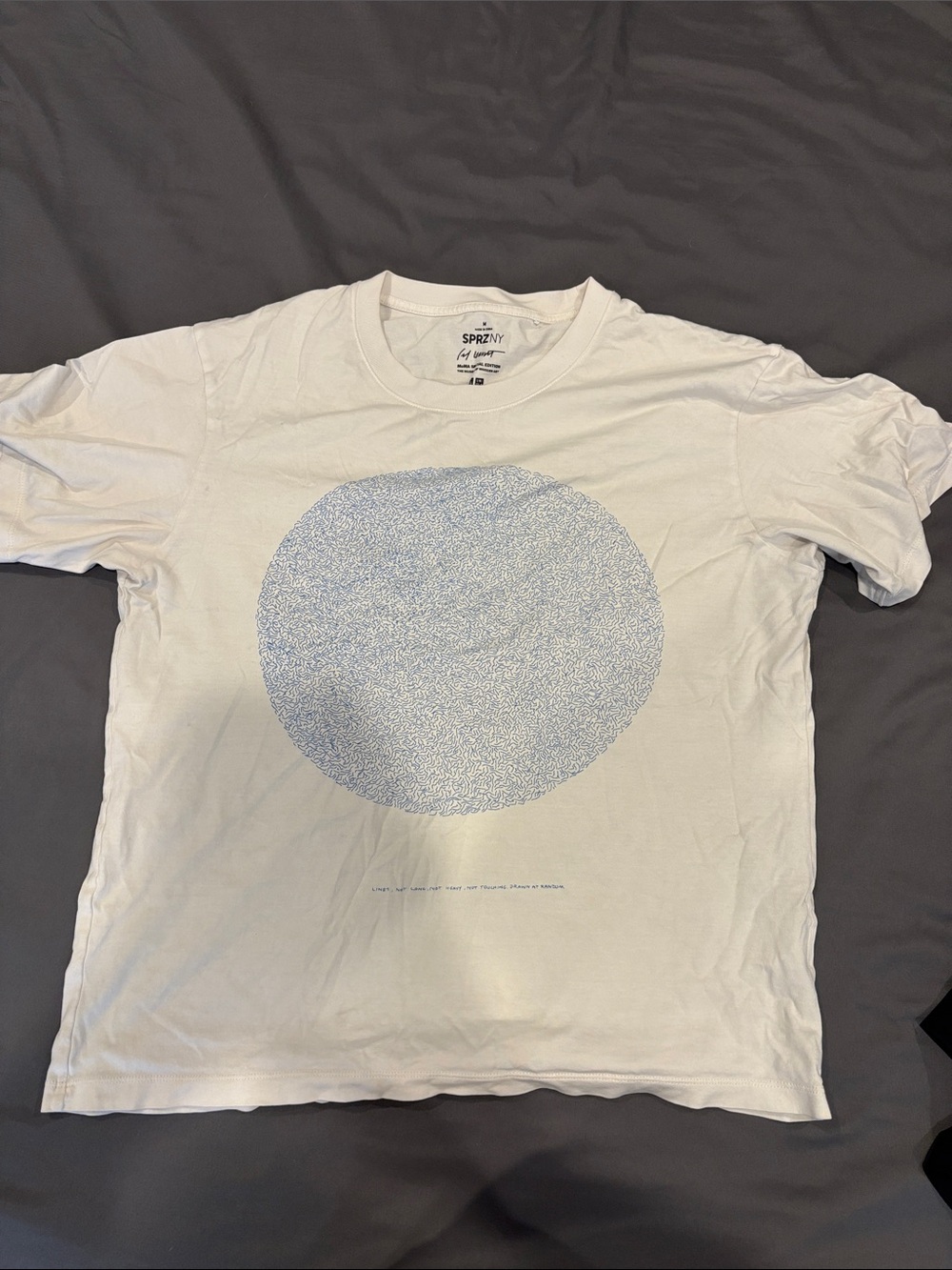 Uniqlo White Short Sleeve Tee with Light Blue Dot Circle